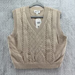 Whiteroom + Cactus Top Women L Tan Knit Vest V-Neck Sleeveless Stretchy Casual